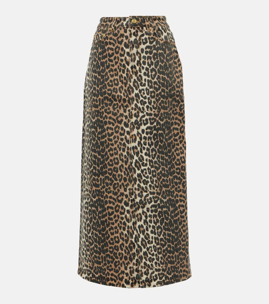 Ganni Leopard-print denim maxi skirt