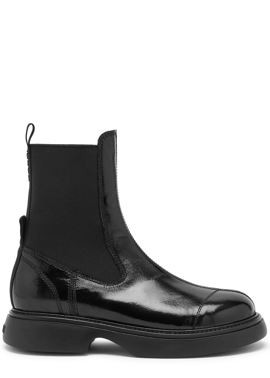 Ganni Patent Faux Leather Chelsea Boots - Black - 37 (IT37 / UK4)