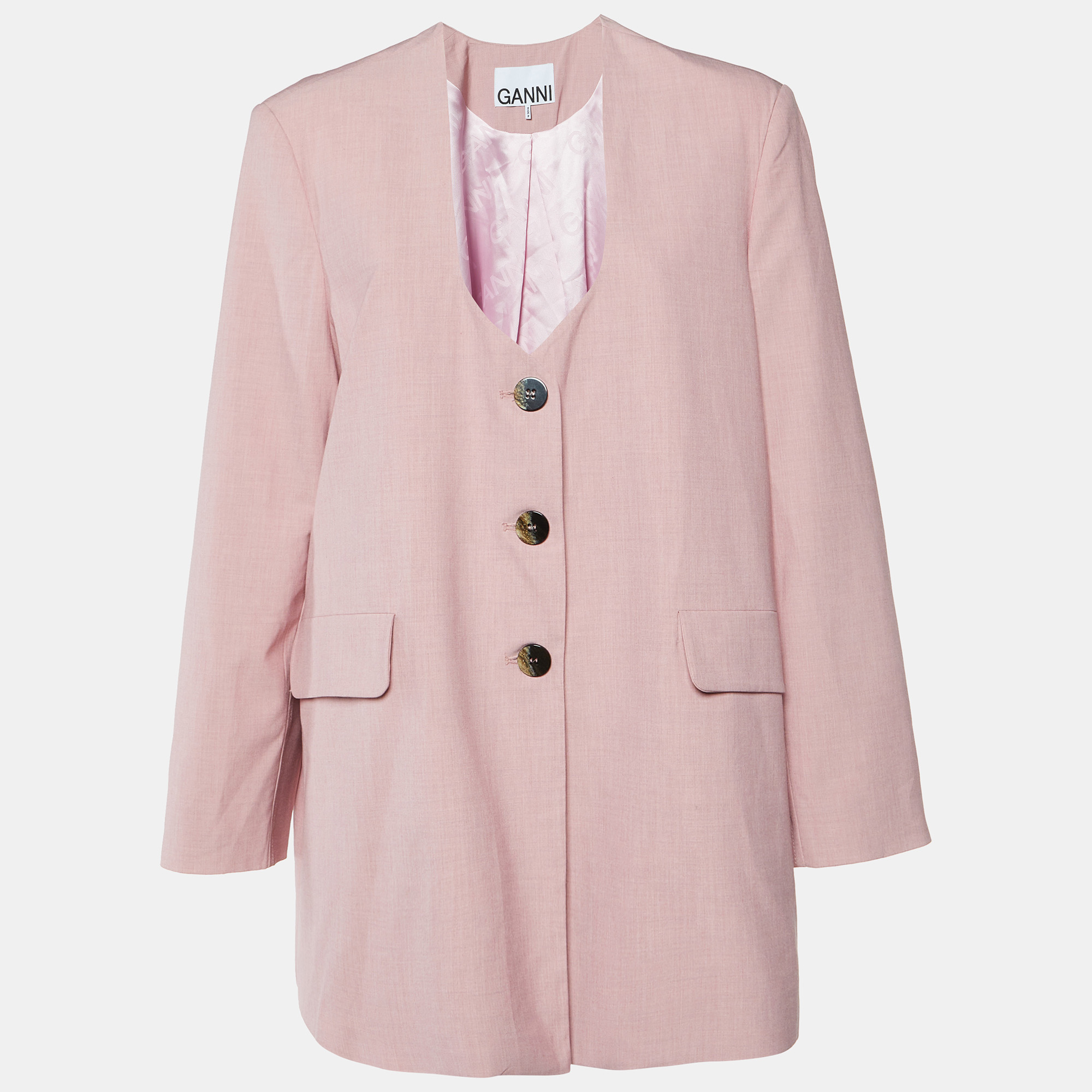 Ganni Pink Poplin Button Front Oversized Blazer L/XL