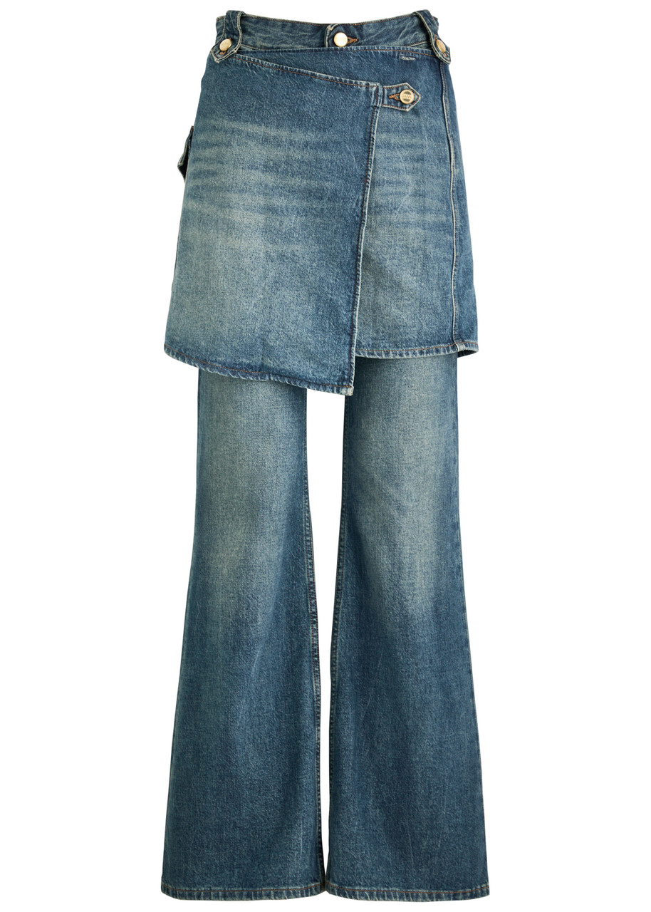 Ganni Skirt-layered Flared Jeans - Denim - 28 (W28 / UK10 / S)