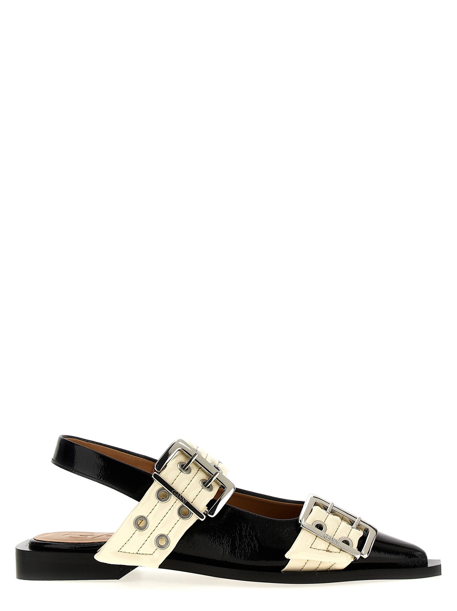 Ganni 'wide Belt Buckle' Ballet Flats in White/Black, Women's (Size 6)