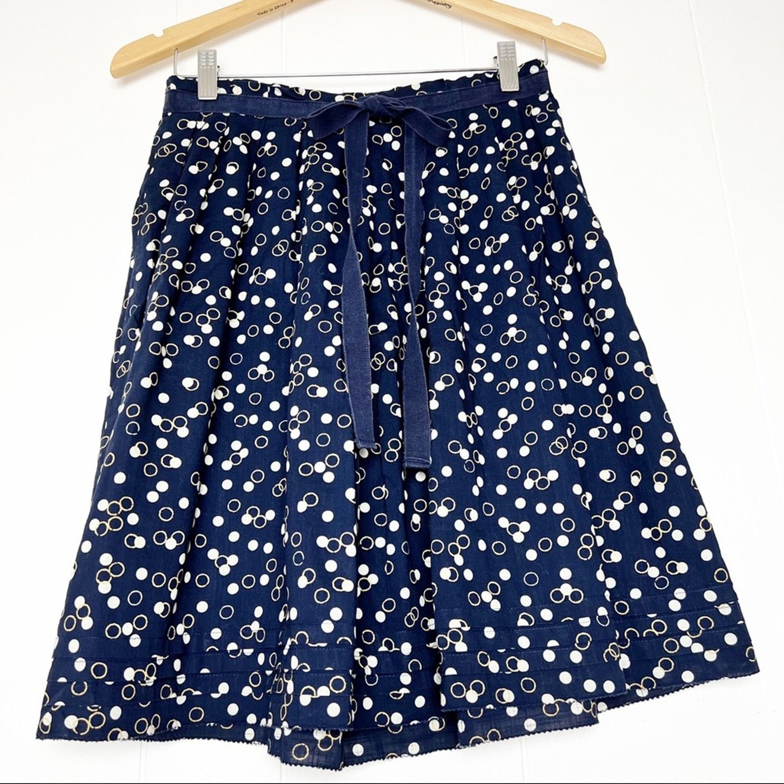 Gap Cotton Navy White Circle Print Full Skirt Women'S Size 4 in Blue, Women's