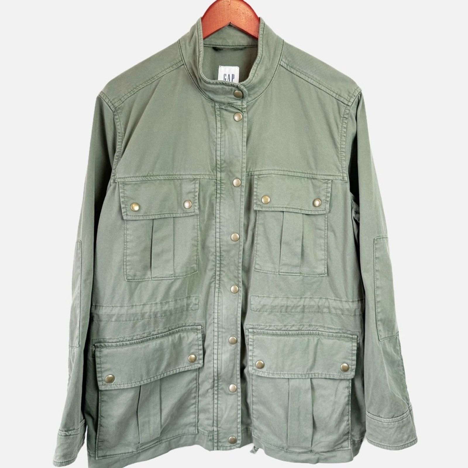 Gap Olive Funnel Utility Brass Buttons Jacket Womens Large in Green