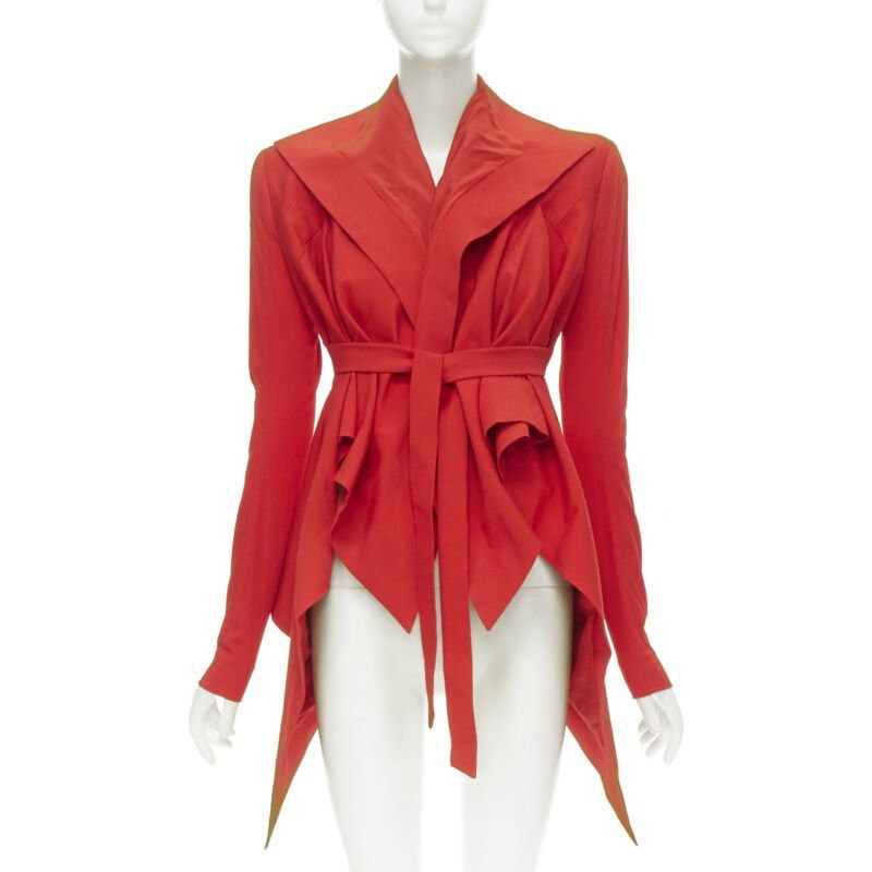 Gareth Pugh New Garteh Pugh Red Shoulder Padded Draped Hem Belted Jacket It38 Xs, Women's