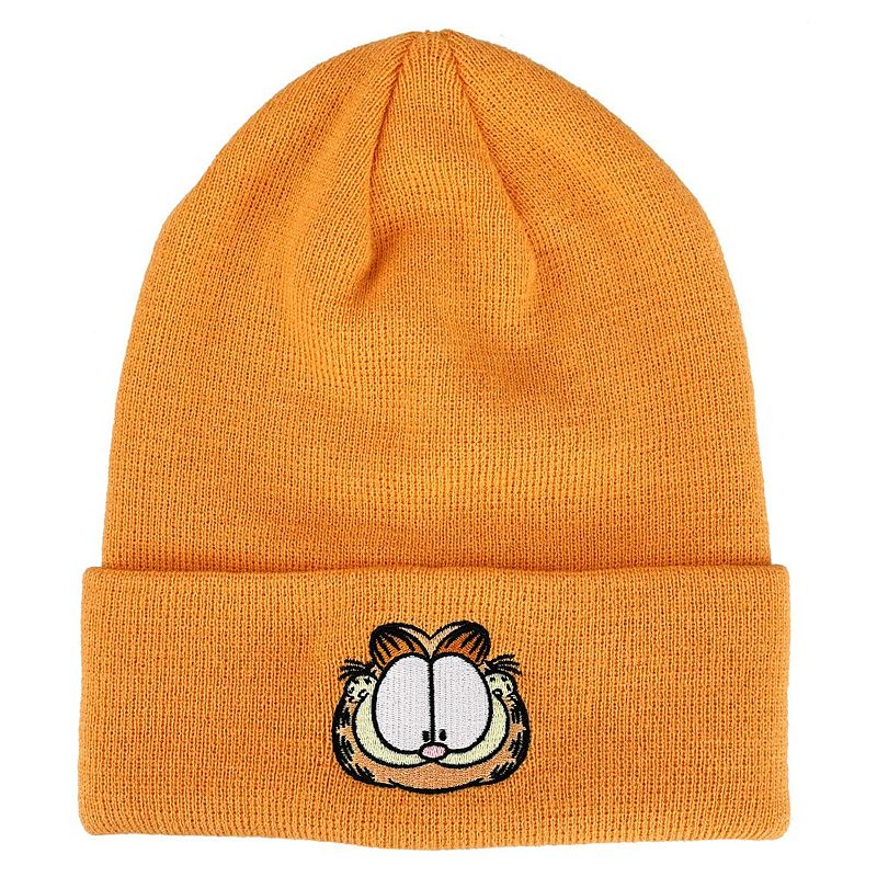 Garfield Face Embroidered Knit Beanie, Orange