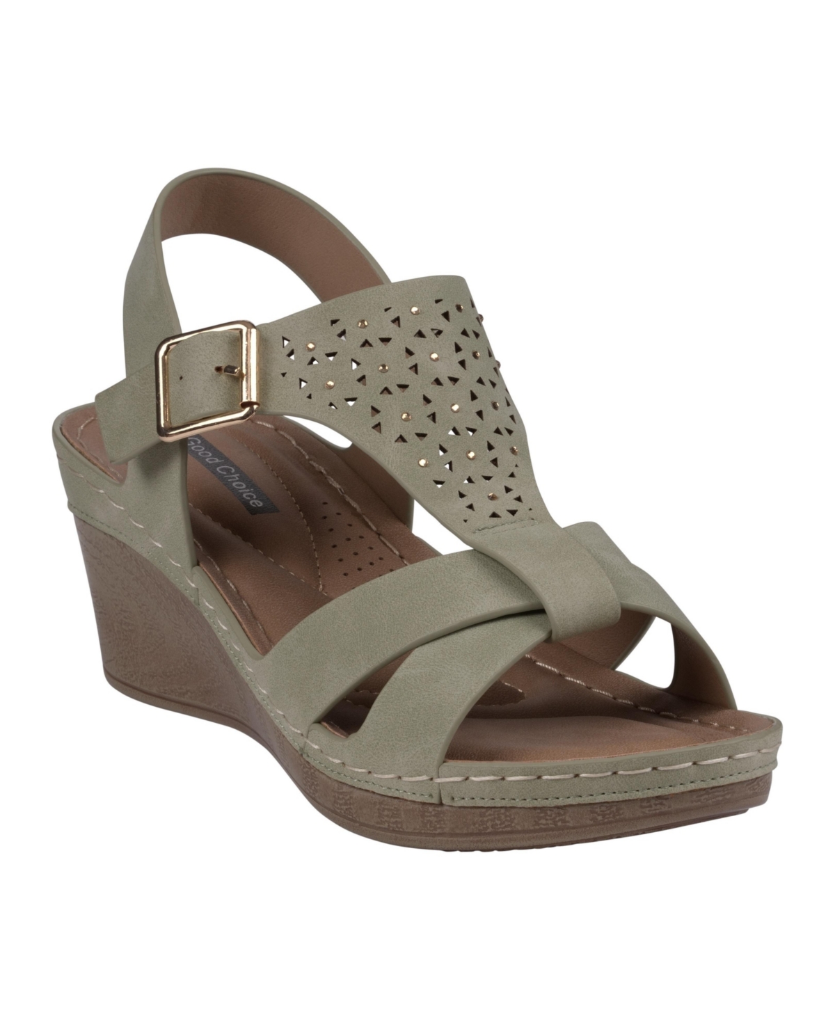 Gc Shoes Women's Cole Embellished T-Strap Slingback Wedge Sandals - Green