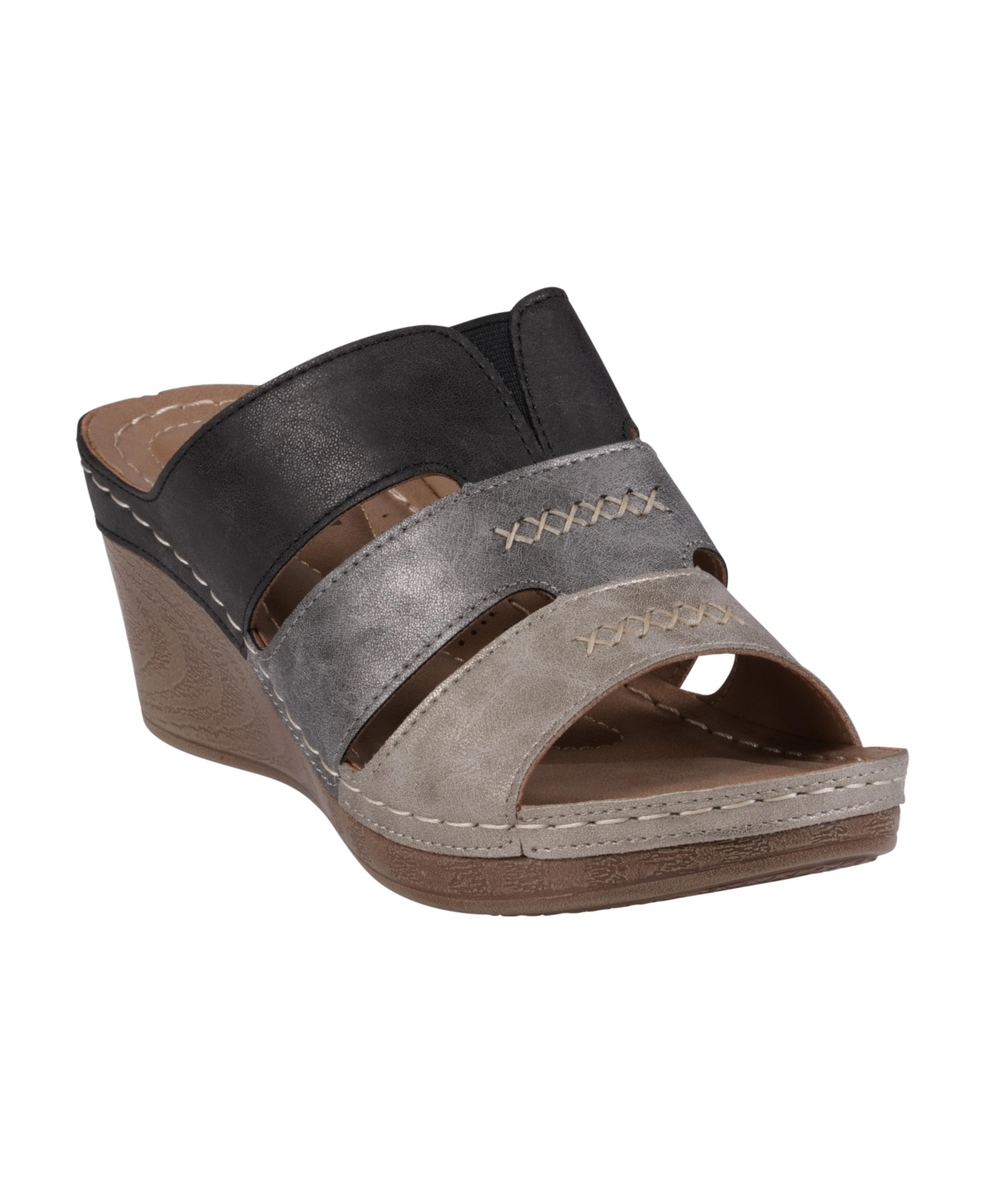 Gc Shoes Women's Delores Triple Band Wedge Sandals - Black Multi