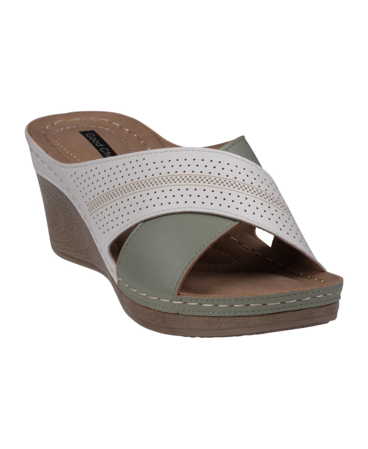 Gc Shoes Women's Hayden Perforated Contrast Cross Strap Wedge Sandals - Green, White