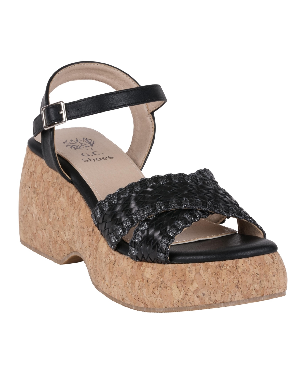 Gc Shoes Women's Lucy Woven Cork Platform Wedge Sandals - Black