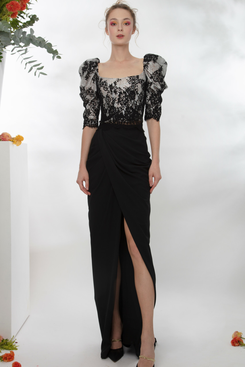 Gemy Maalouf Lace Corset-Like Top And Draped Skirt (US 4)