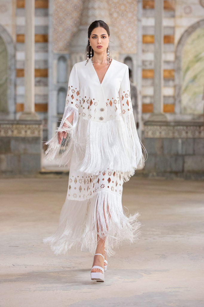 Georges Hobeika White Fringe Jacket & Skirt (US 12)