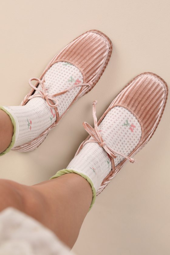 Gerry Dusty Rose Textured Velvet Bow Ballet Flats