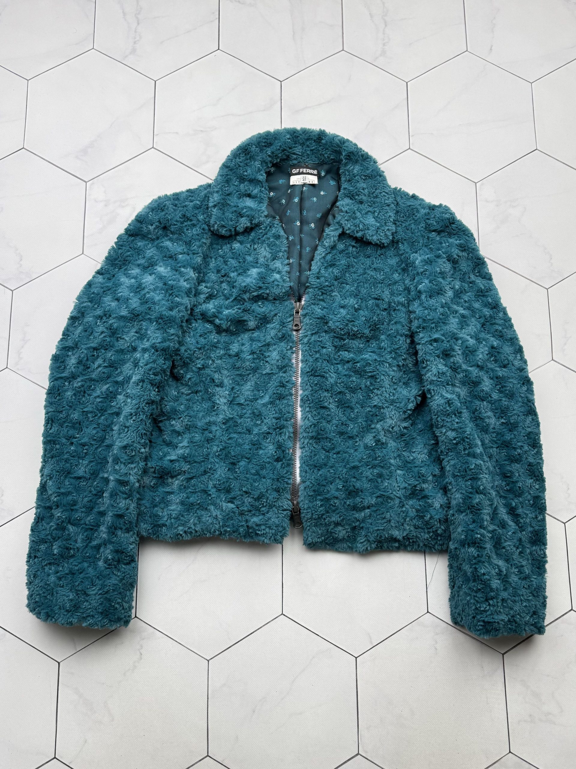 Gf Ferre Vintage Cropped Faux Fur Coat in Blue, Women's (Size Small)