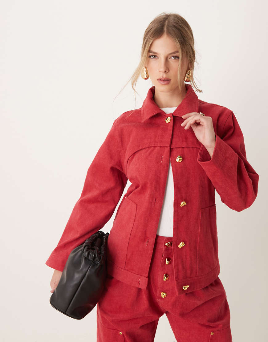 Ghospell denim drill jacket in red - part of a set