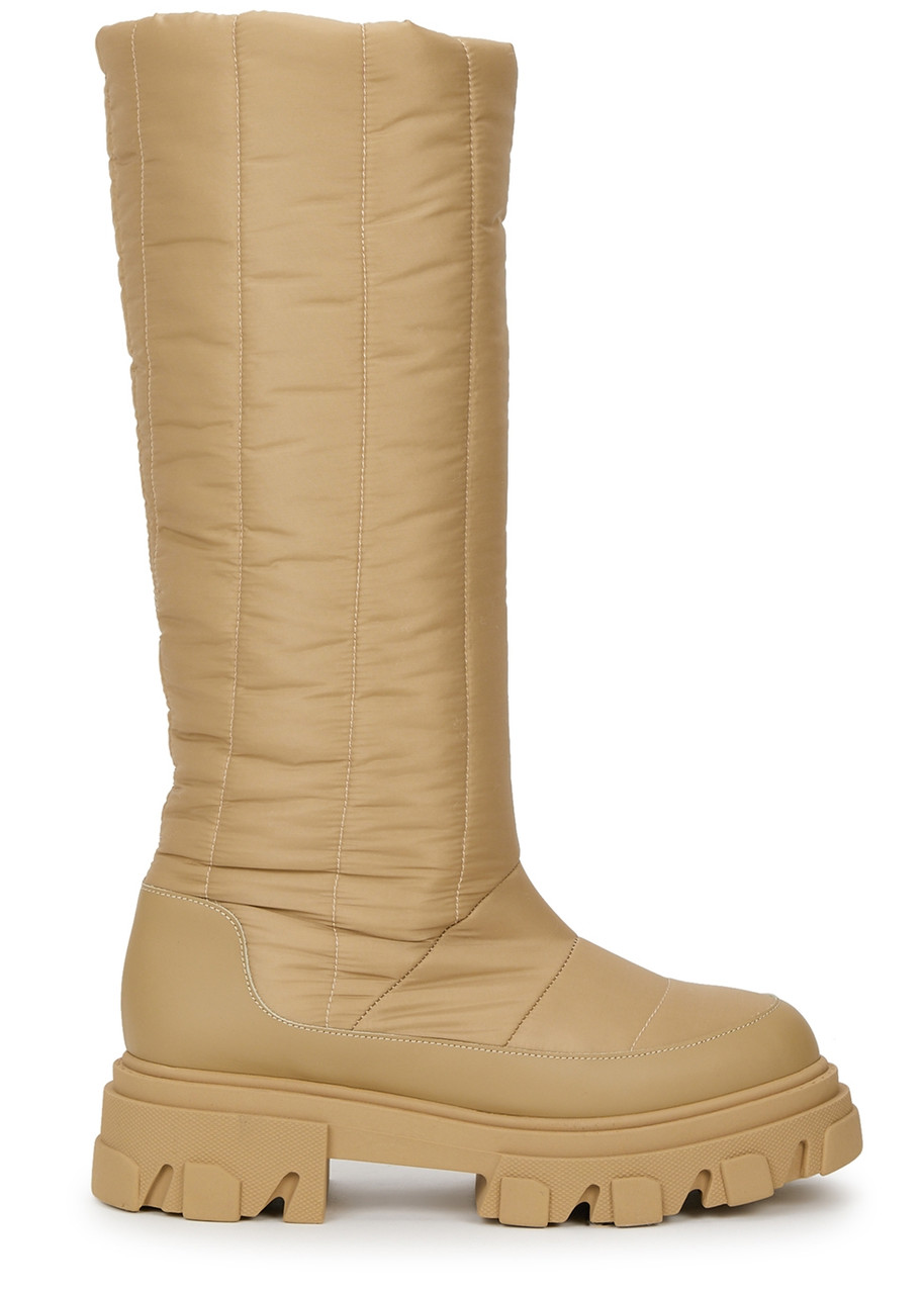 Gia Borghini Gia 19 Quilted Nylon Knee-high Boots - Beige - 5