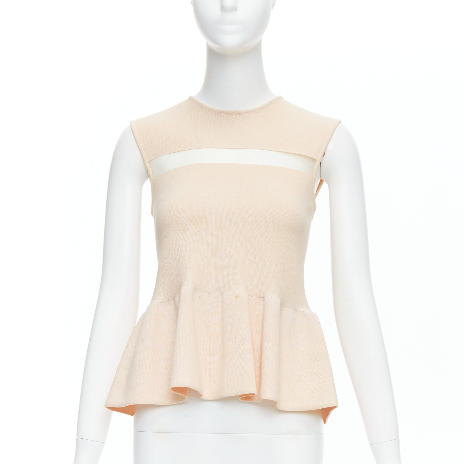 Giambattista Valli Nude Cotton Sheer Panel Peplum Top Xxs in Beige, Women's