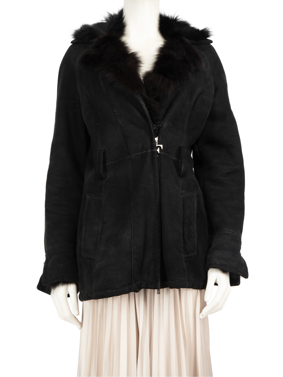 Gianfranco Ferr Black Suede Shearling Lined Coat