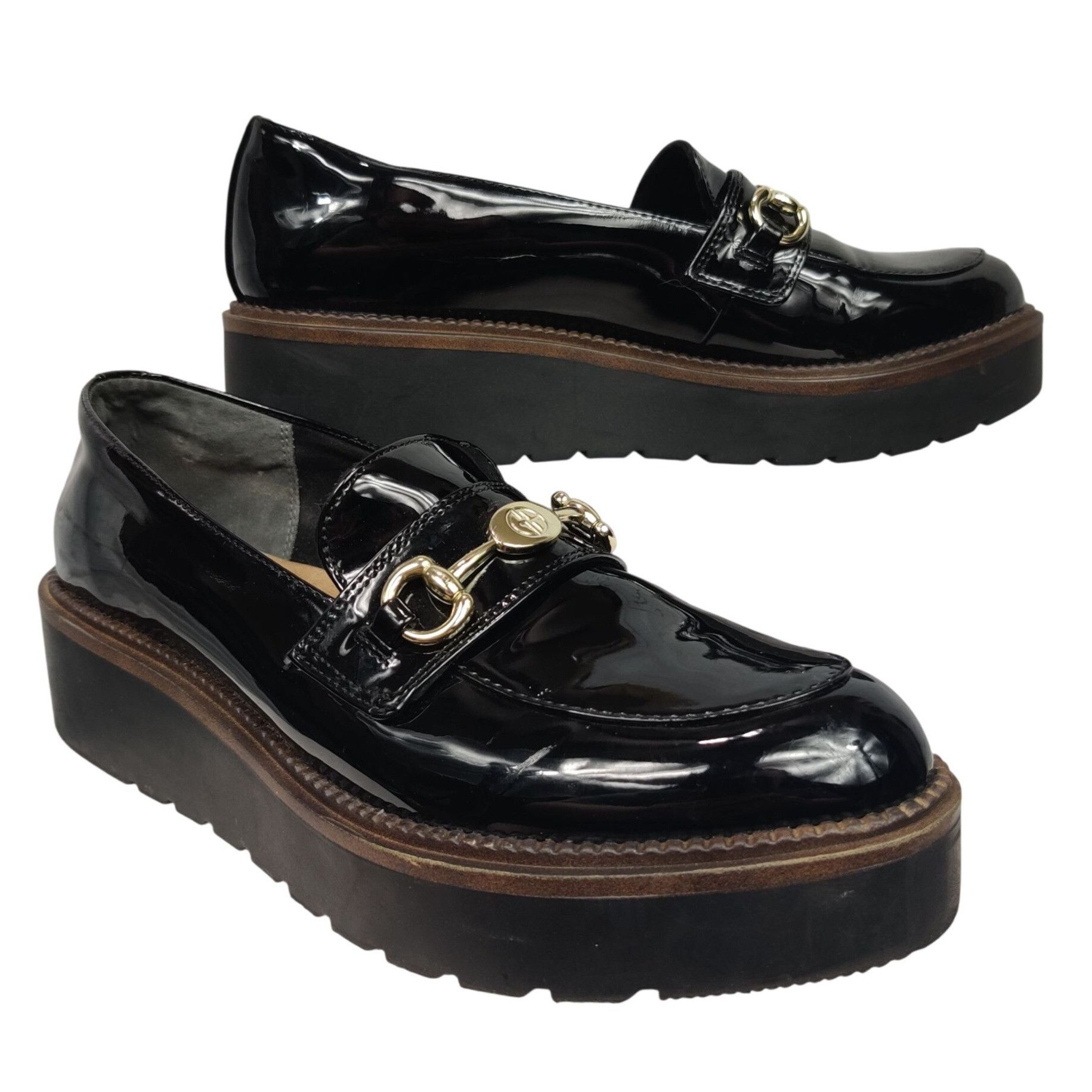 Giani Bernini Womens Loafers Mayaa Patent Leather Chunky Pla in Black (Size 10)