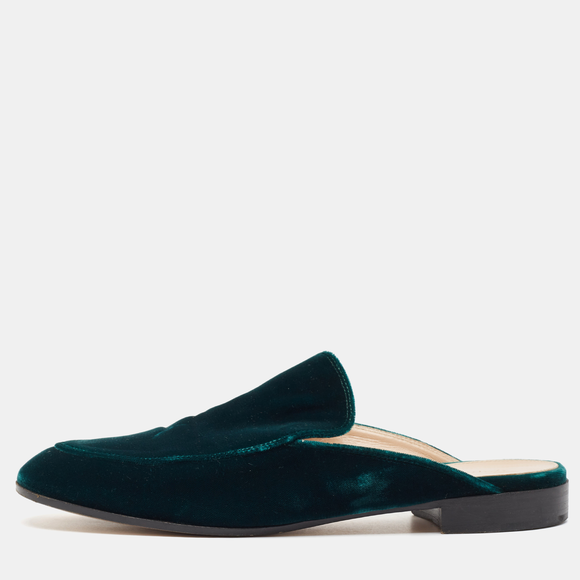 Gianvito Rossi Green Velvet Palau Flat Mules Size 36.5