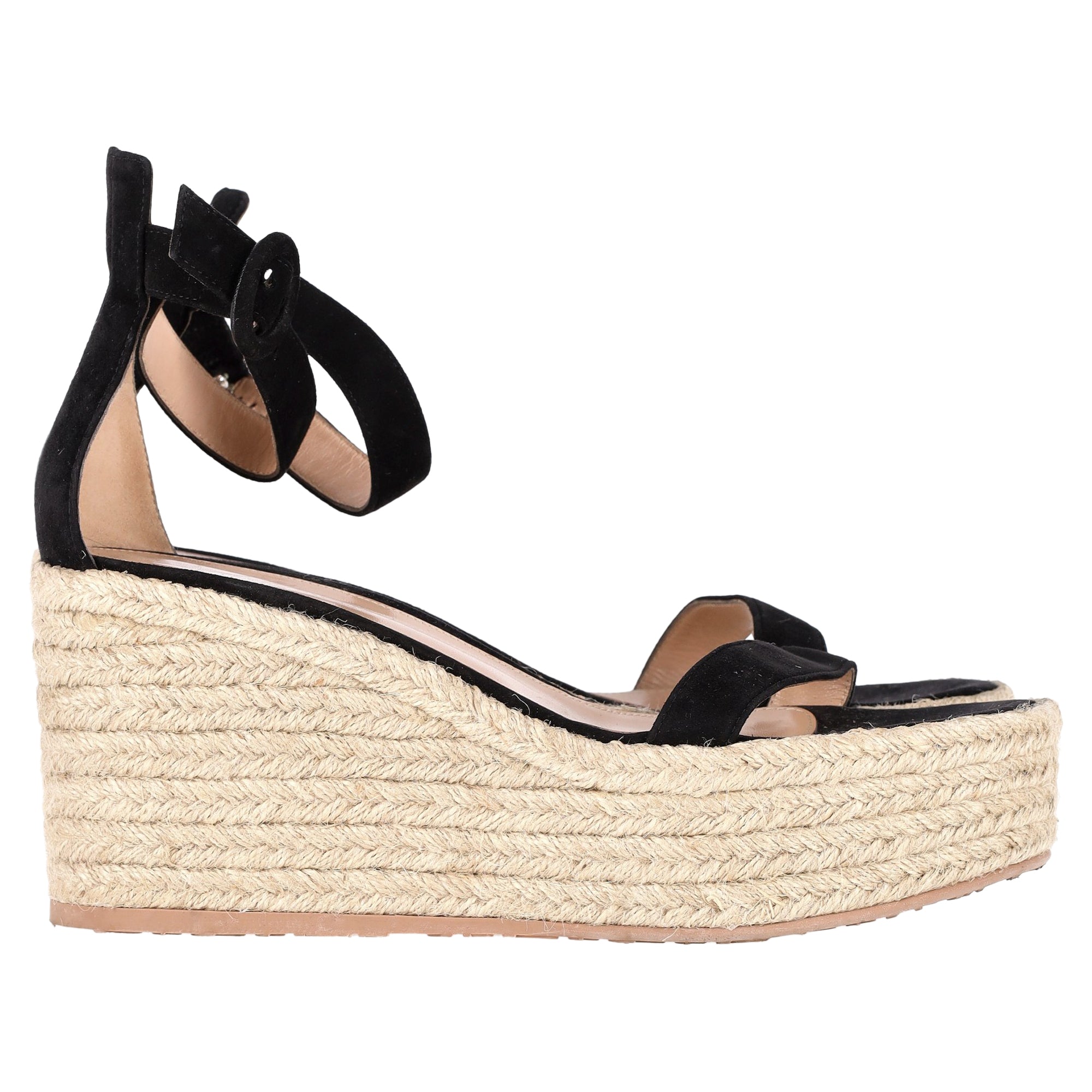 Gianvito Rossi Portofino Espadrille Wedge Shoes in Black Leather