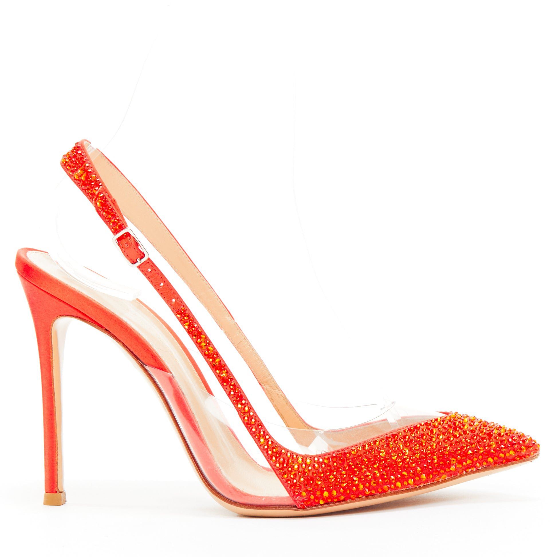 Gianvito Rossi Red Strass Crystal Encrusted Clear Pvc Slingback Pump Eu37.5 Shoes, Women's