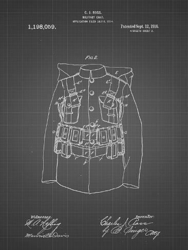 Giclee Print: PP465-Black Grid World War 1 Military Coat Patent Poster by Cole Borders: 12x9in