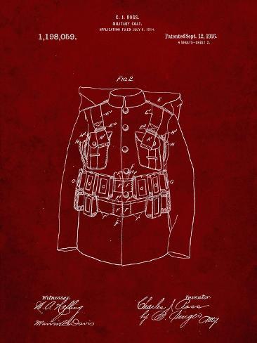 Giclee Print: PP465-Burgundy World War 1 Military Coat Patent Poster by Cole Borders: 12x9in