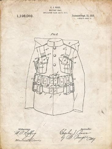 Giclee Print: PP465-Vintage Parchment World War 1 Military Coat Patent Poster by Cole Borders: 12x9in