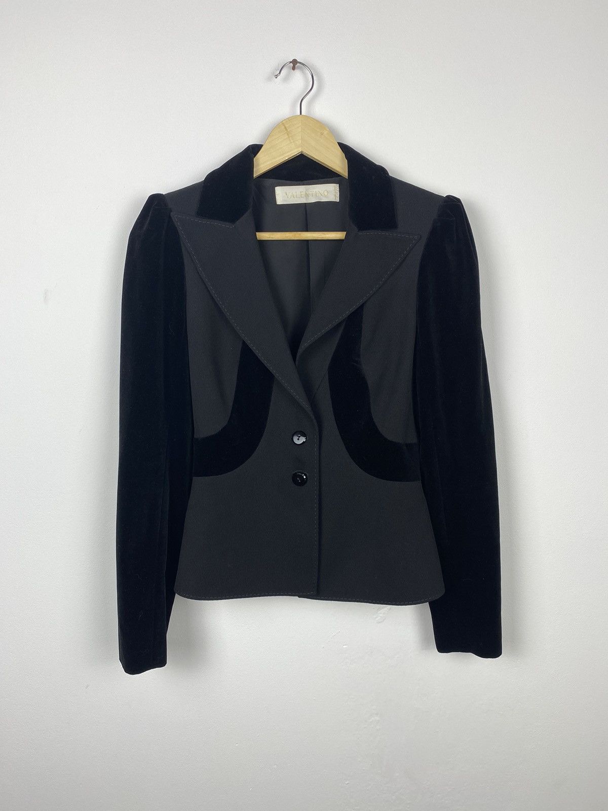 Giovanni Valentino Rrp€2250 Valentino Cropped Velvet Double Lining Blazer W 4 in Black, Women's (Size Small)