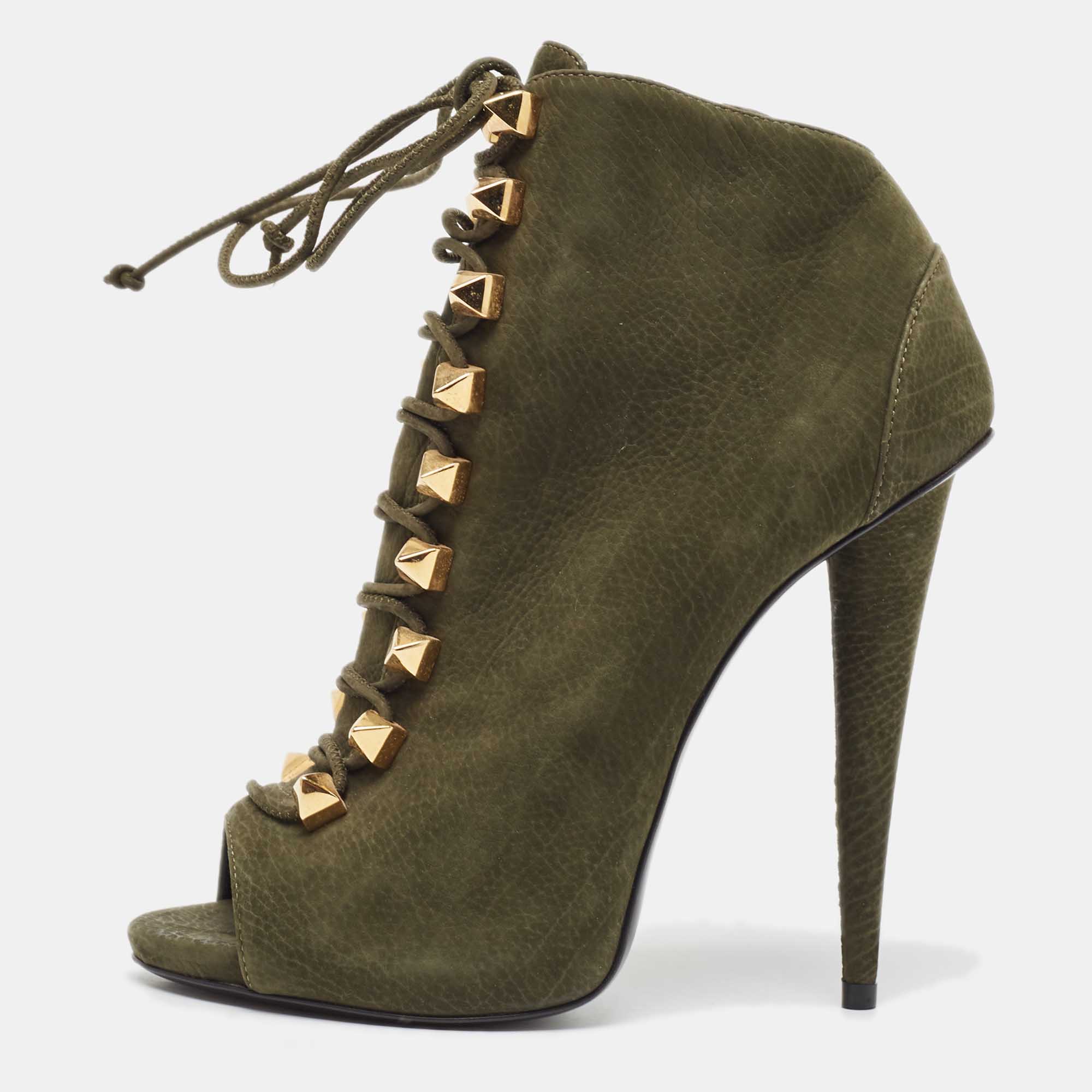 Giuseppe Zanotti Green Nubuck Ankle Boots Size 37.5