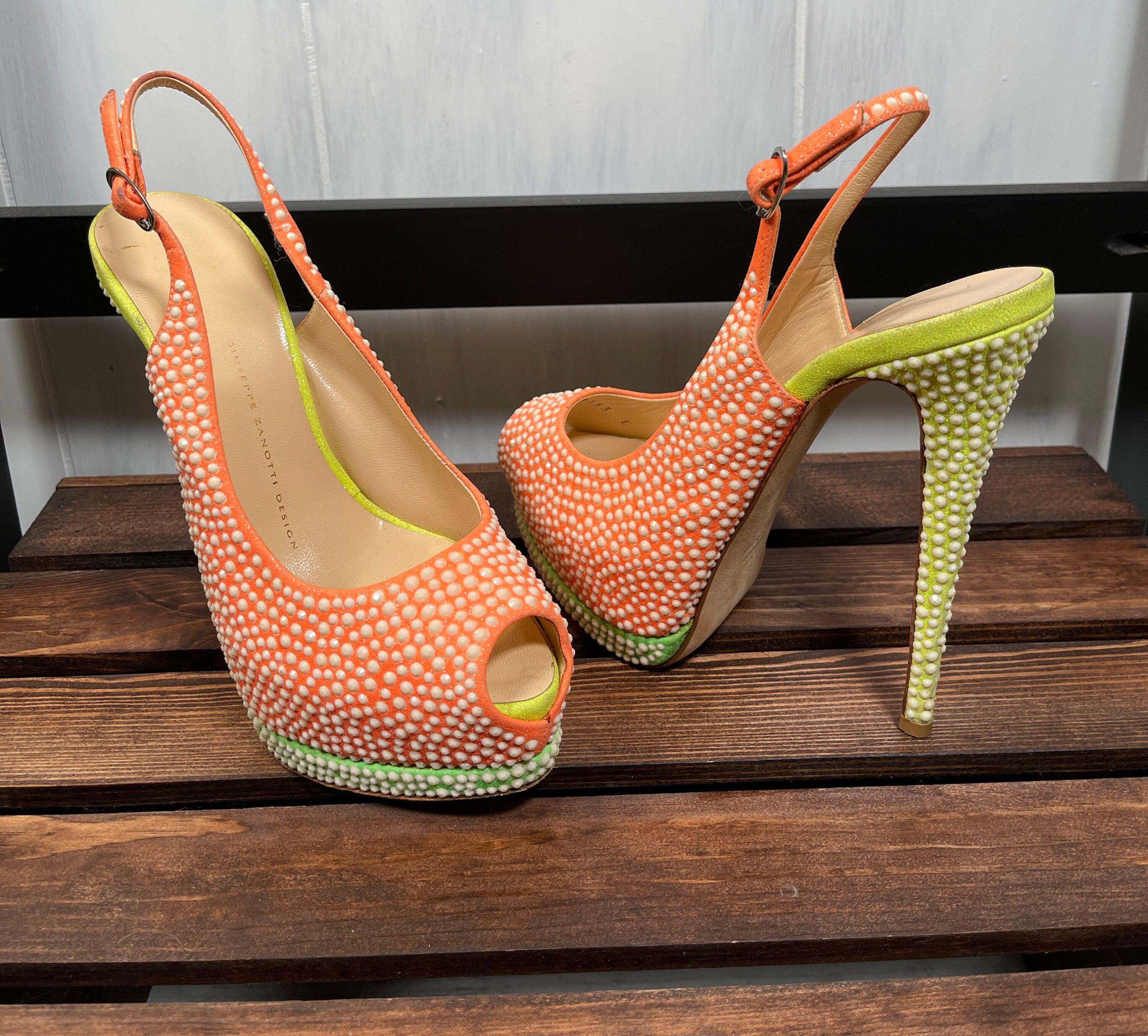 Giuseppe Zanotti Neon Platform 3D Crystal Embellished Stilettos, Size 37, A+Euc