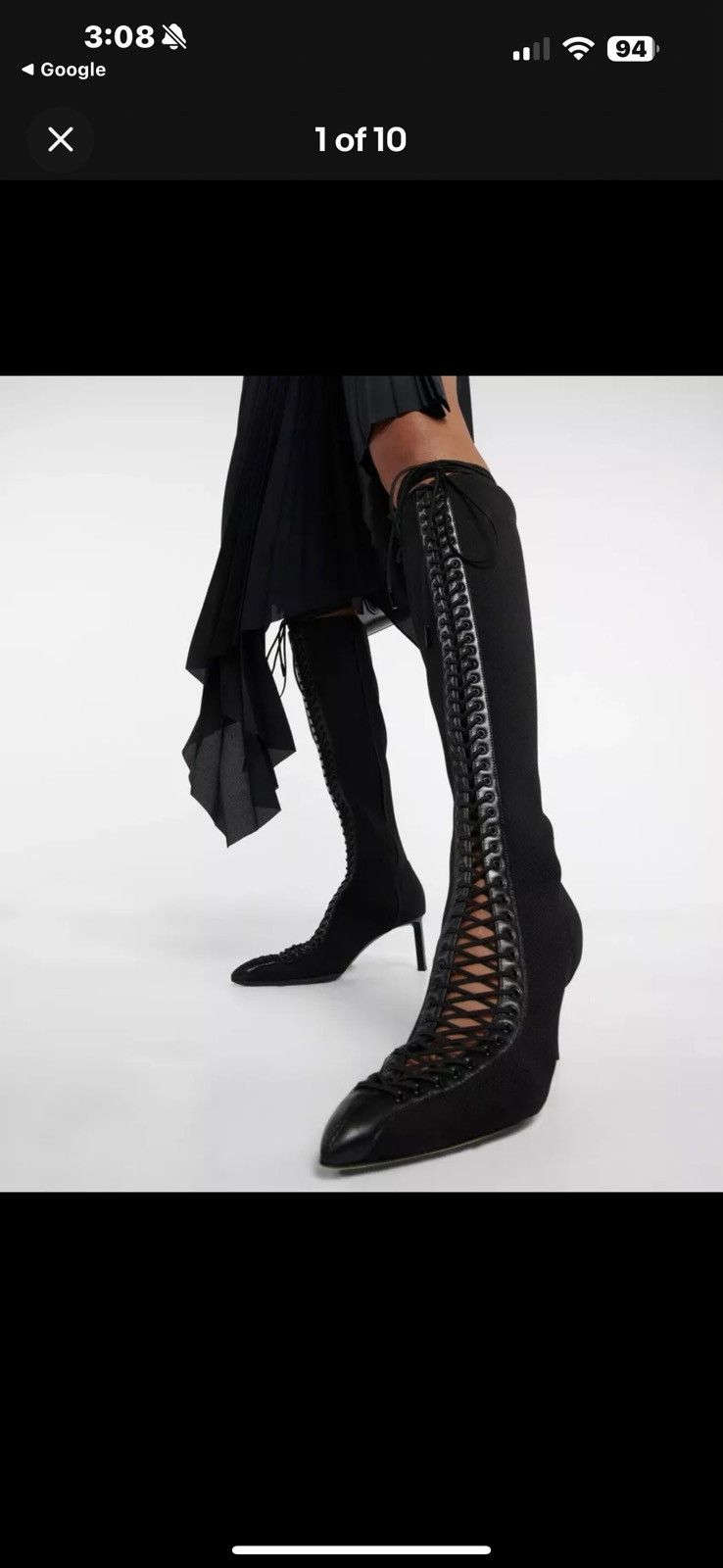 Givenchy Knee-High Lace-Up Leather Boots in Black, Women's (Size 10)