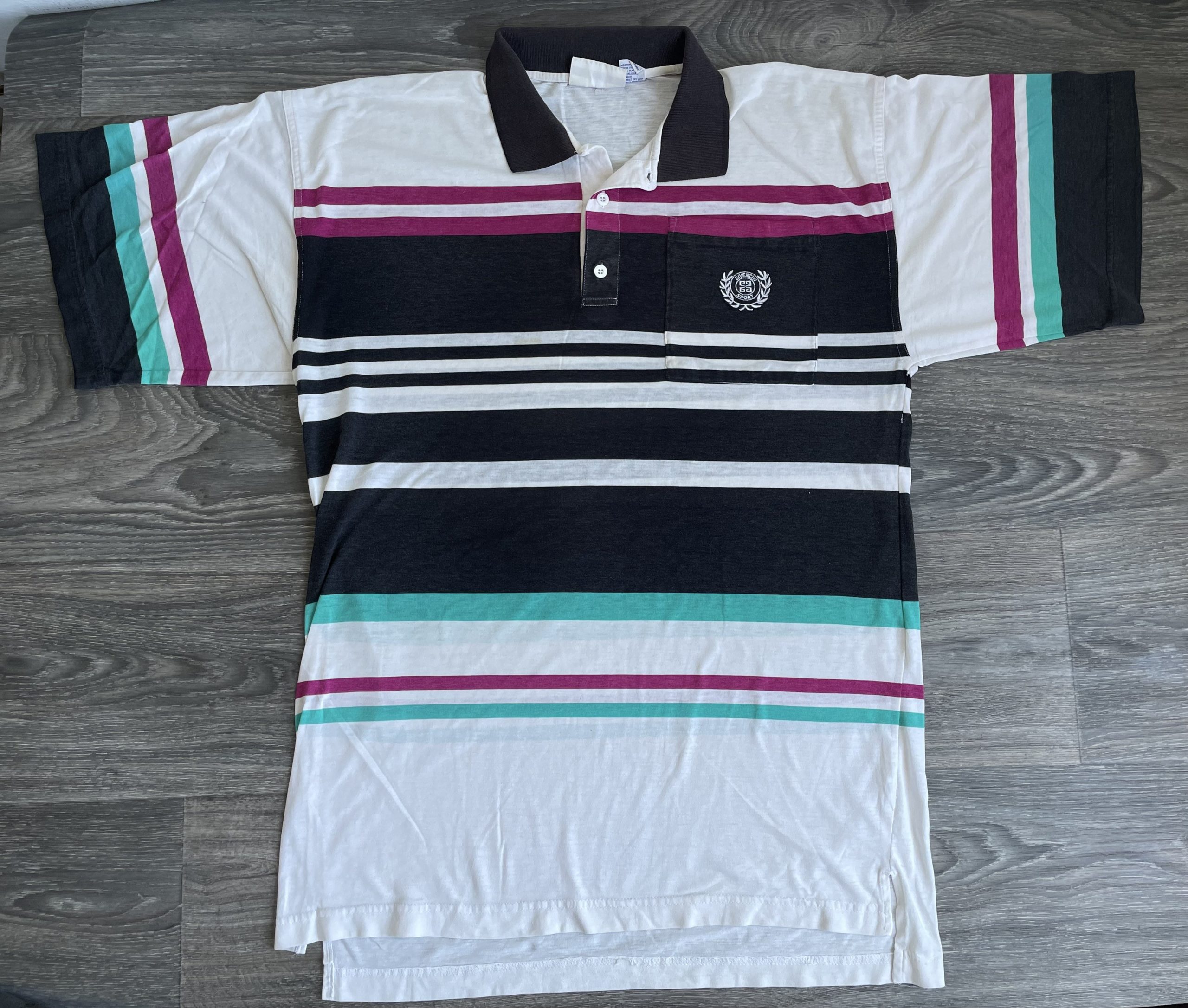 Givenchy Polo Shirt 90's Vintage Activewear Sport Striped Collared Super Thin Lightweight Large