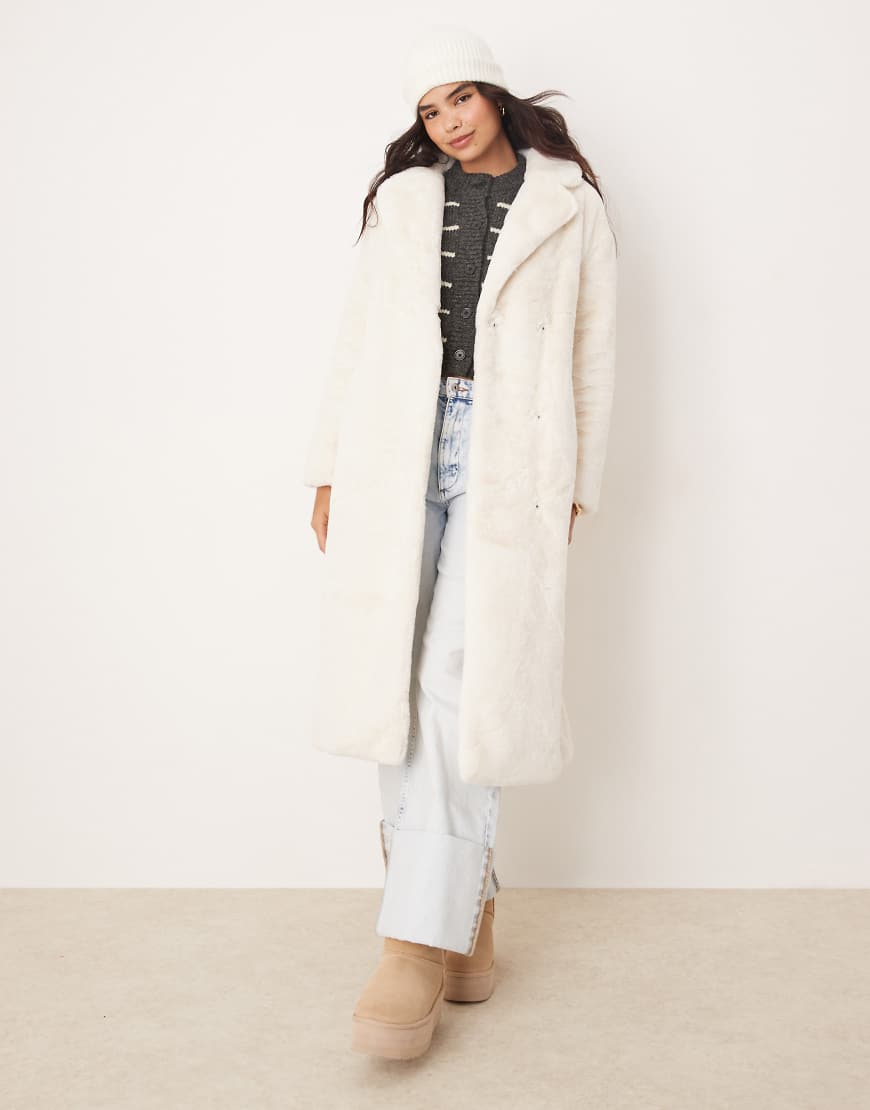 Glamorous cozy faux fur cream robe coat-White