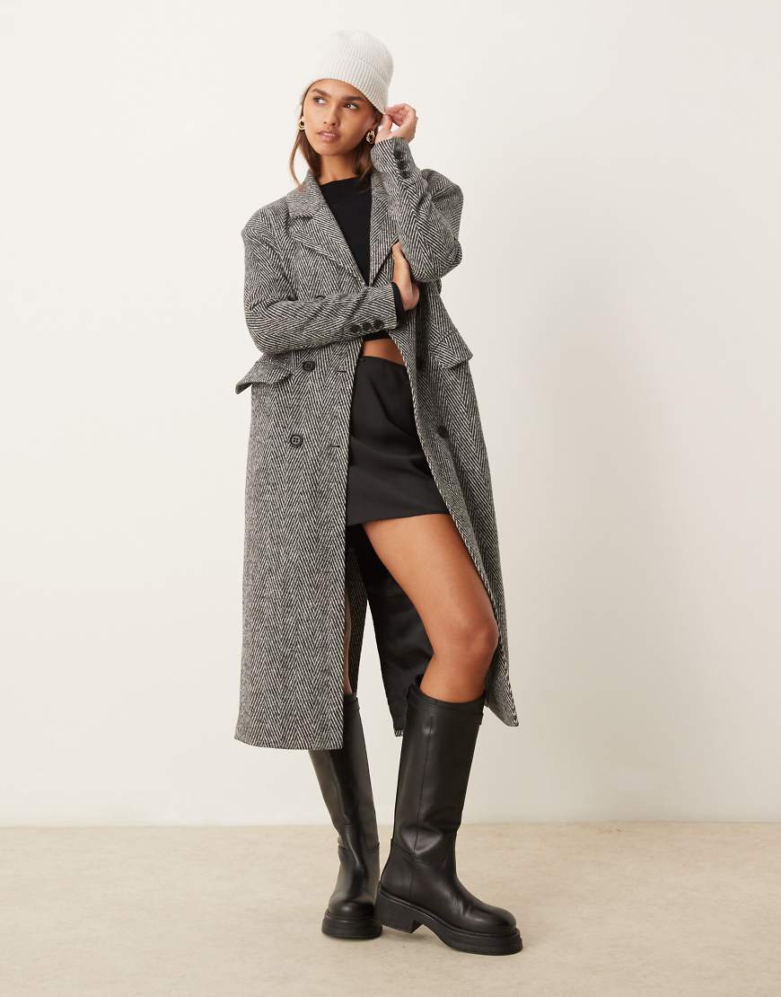 Glamorous oversized tailored coat in monochrome chevron-Black