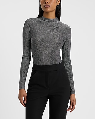 Glitter Mech Mock Neck Long Sleeve Bodysuit