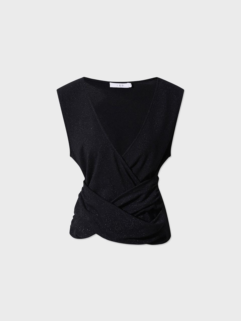 Glitter V-neck Wrap Tank Top [Black] (IOSTS25103BKL)