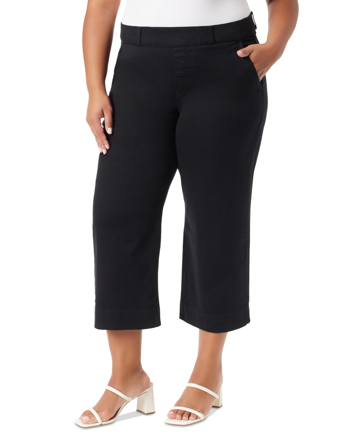 Gloria Vanderbilt Plus Size Shape Effect Wide-Leg Cropped Pants - Black