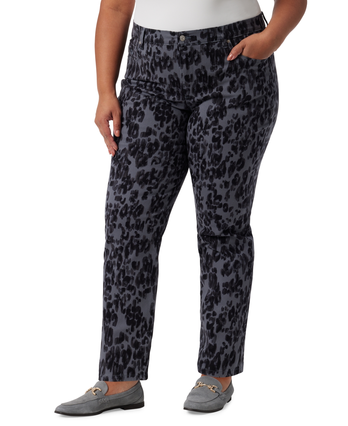 Gloria Vanderbilt Plus Size Textured Amanda Jeans - Grey Dusk- Textured Leopard