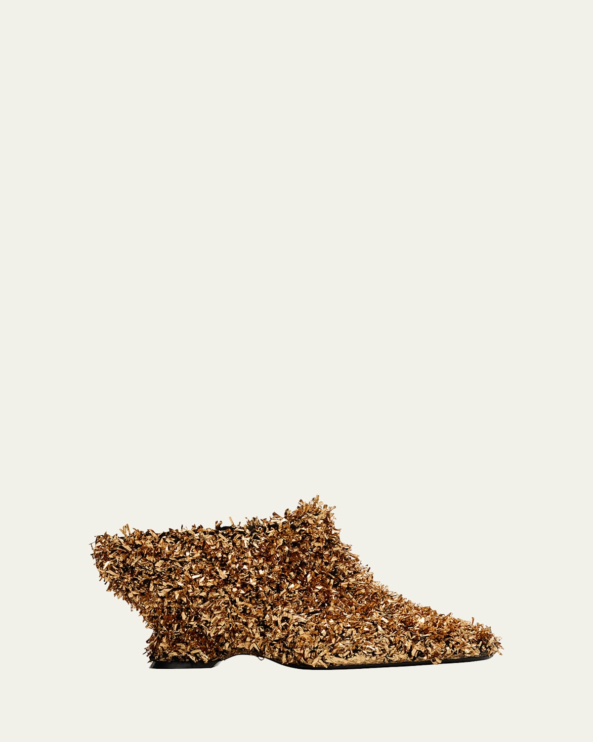 Glove Metallic Shaggy Wedge Mules