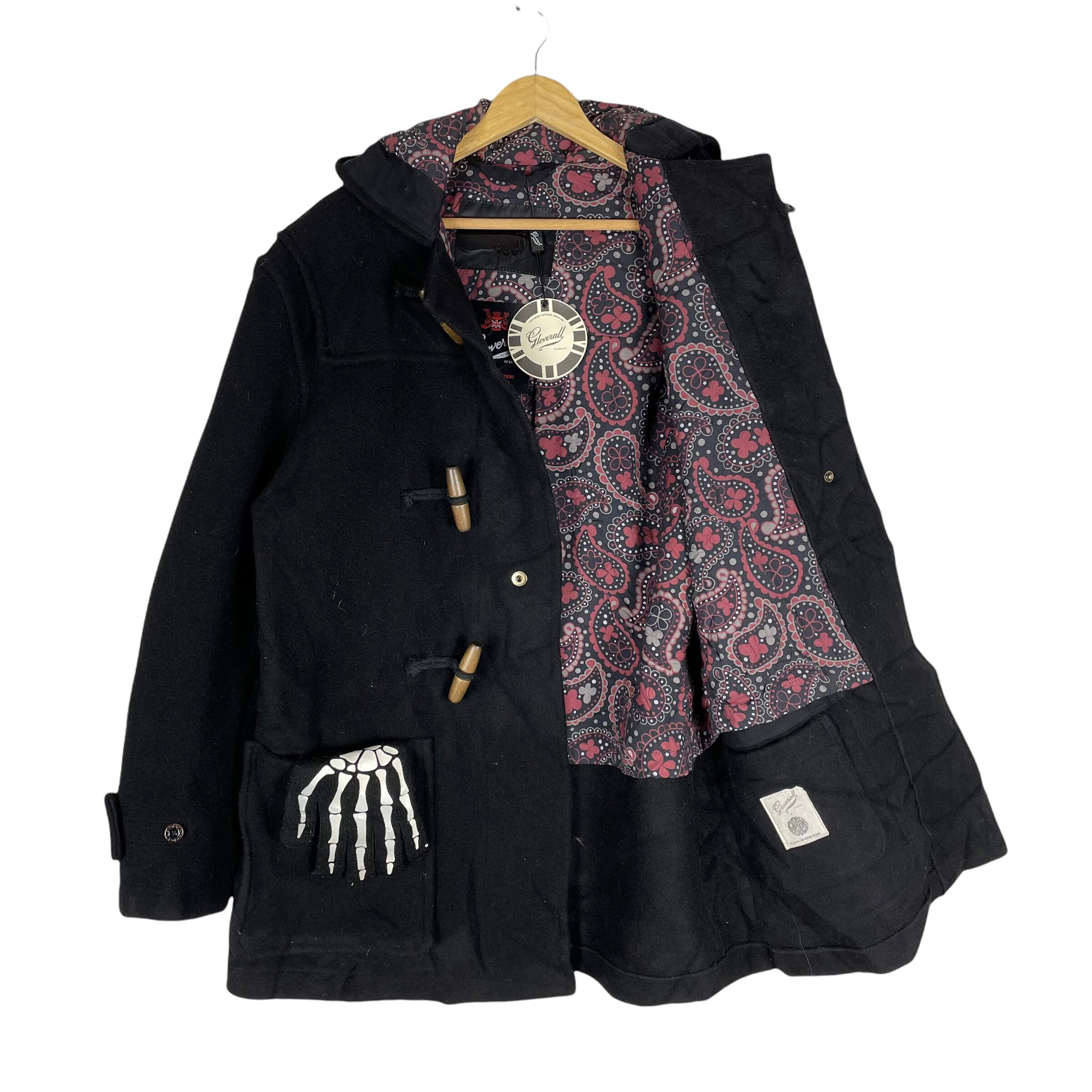 Gloverall Pretty Green Duffle England Coat Toggle Button Jacket Black Colour Fashion Parka Size Medium