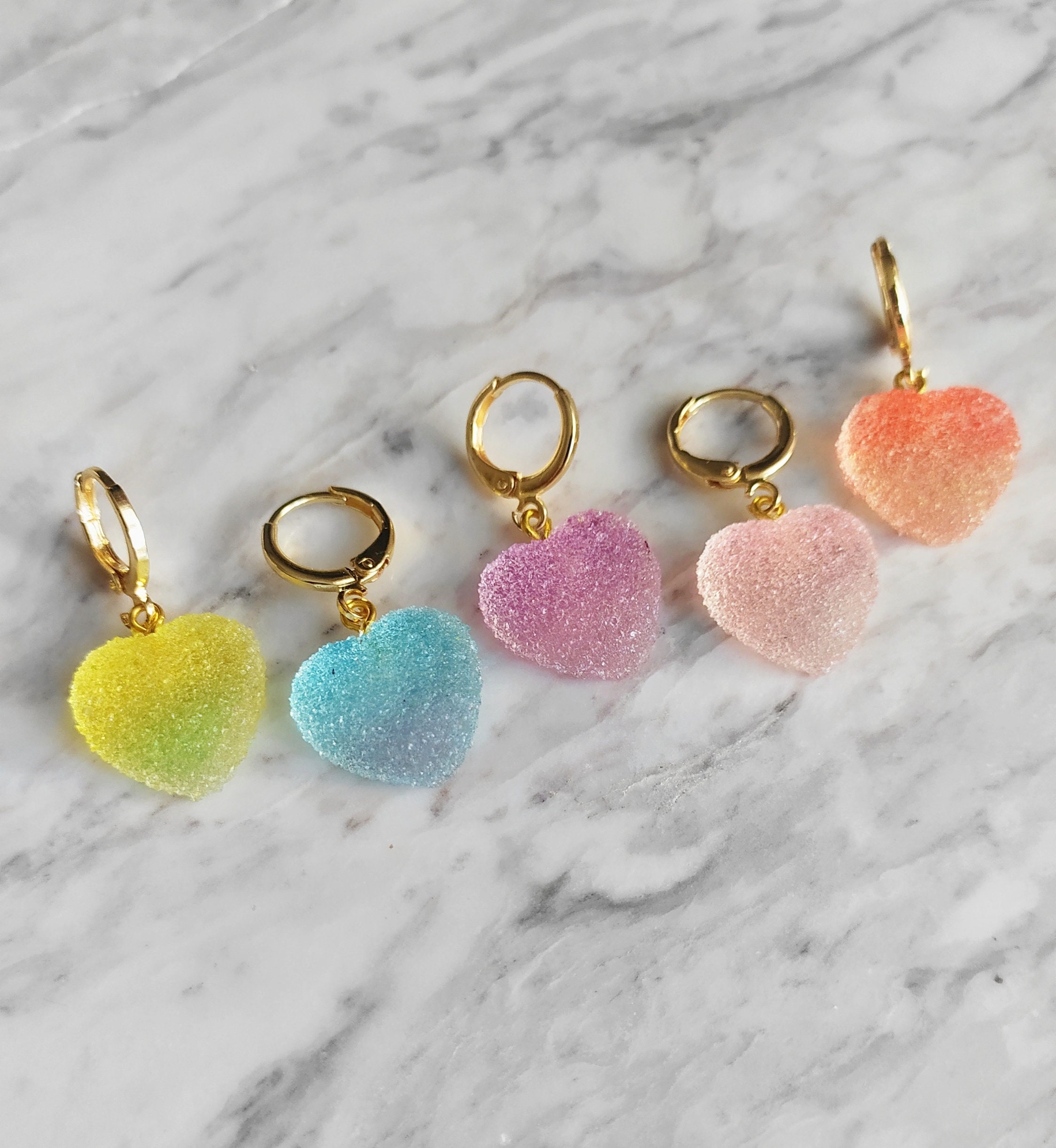 Gold Heart Candy Earrings/Pastel Huggie Colorful Sugar Coated Jewelry