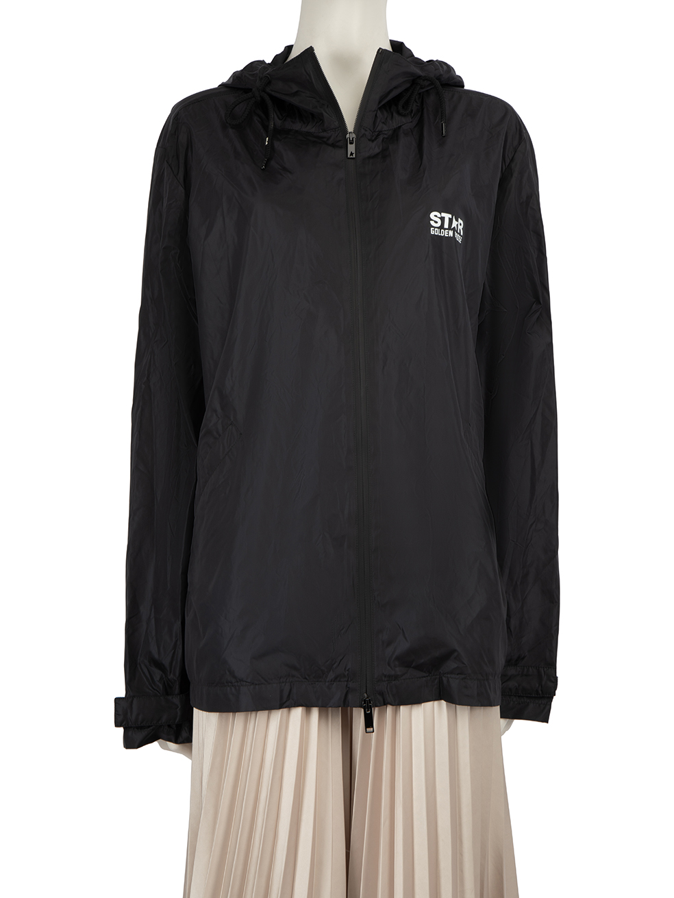 Golden Goose Black Hooded Logo Windbreaker