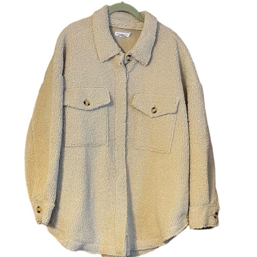 Good American Button Sand Sherpa Jacket Shacket Lg XL NWT in Beige, Women's (Size Large)