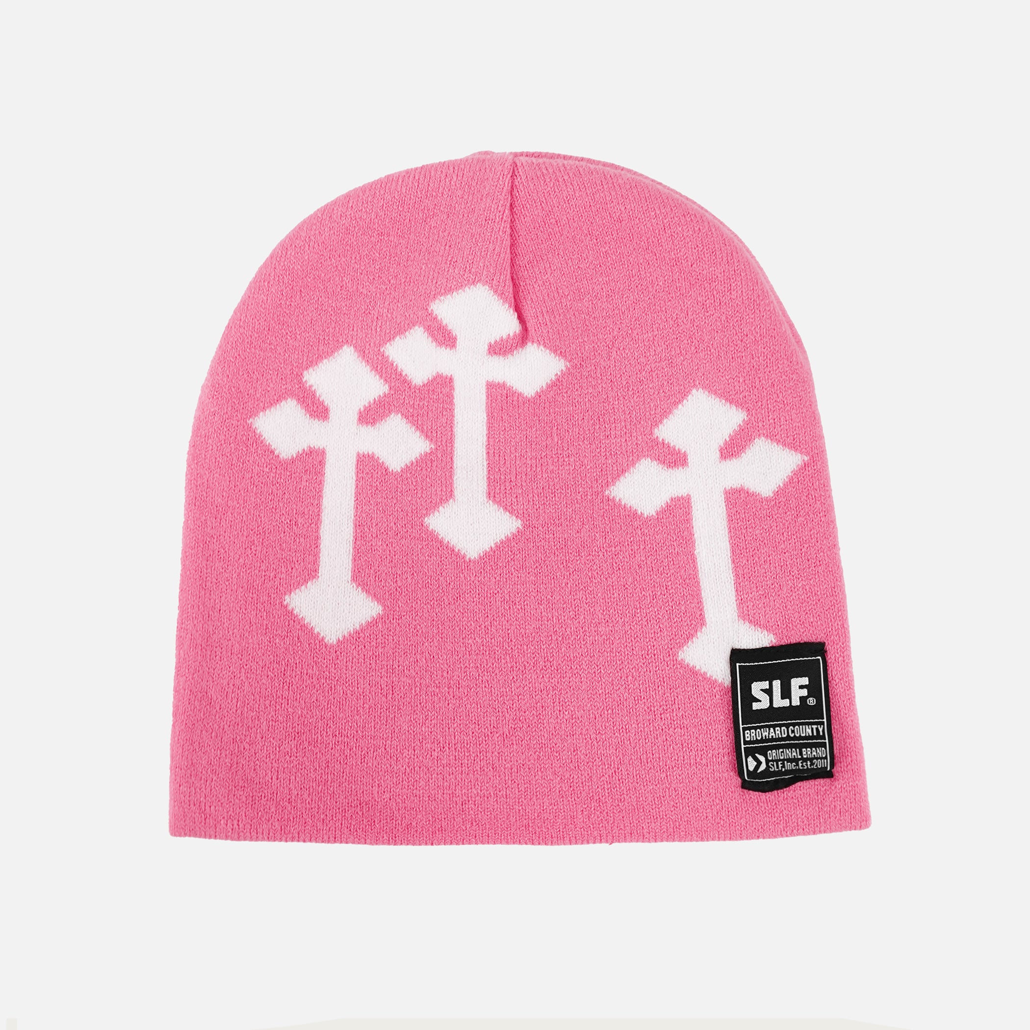 Gothic Cross Pink White Beanie