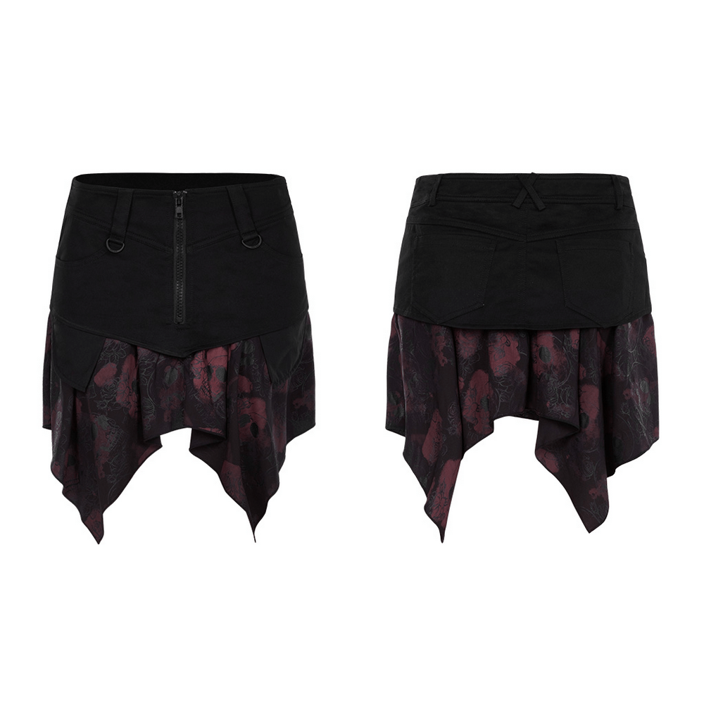 Gothic Layered Asymmetrical Skirt with Skull Motif