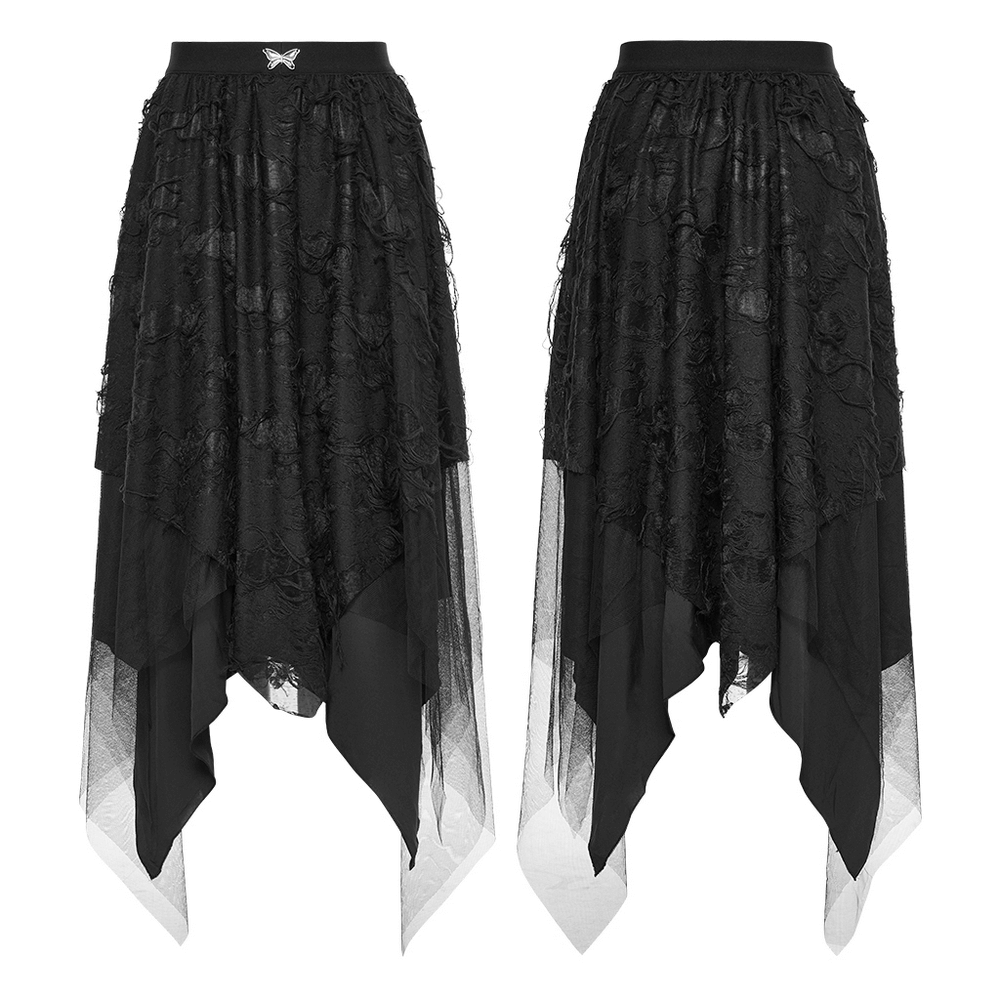 Gothic Ripped Butterfly Asymmetrical Mesh Skirt