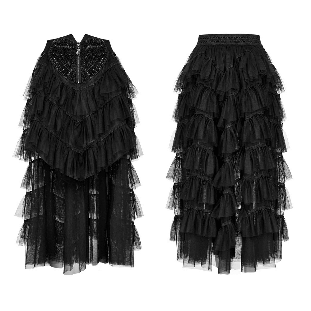 Gothic Tiered Tulle Ruffle Skirt with Accents