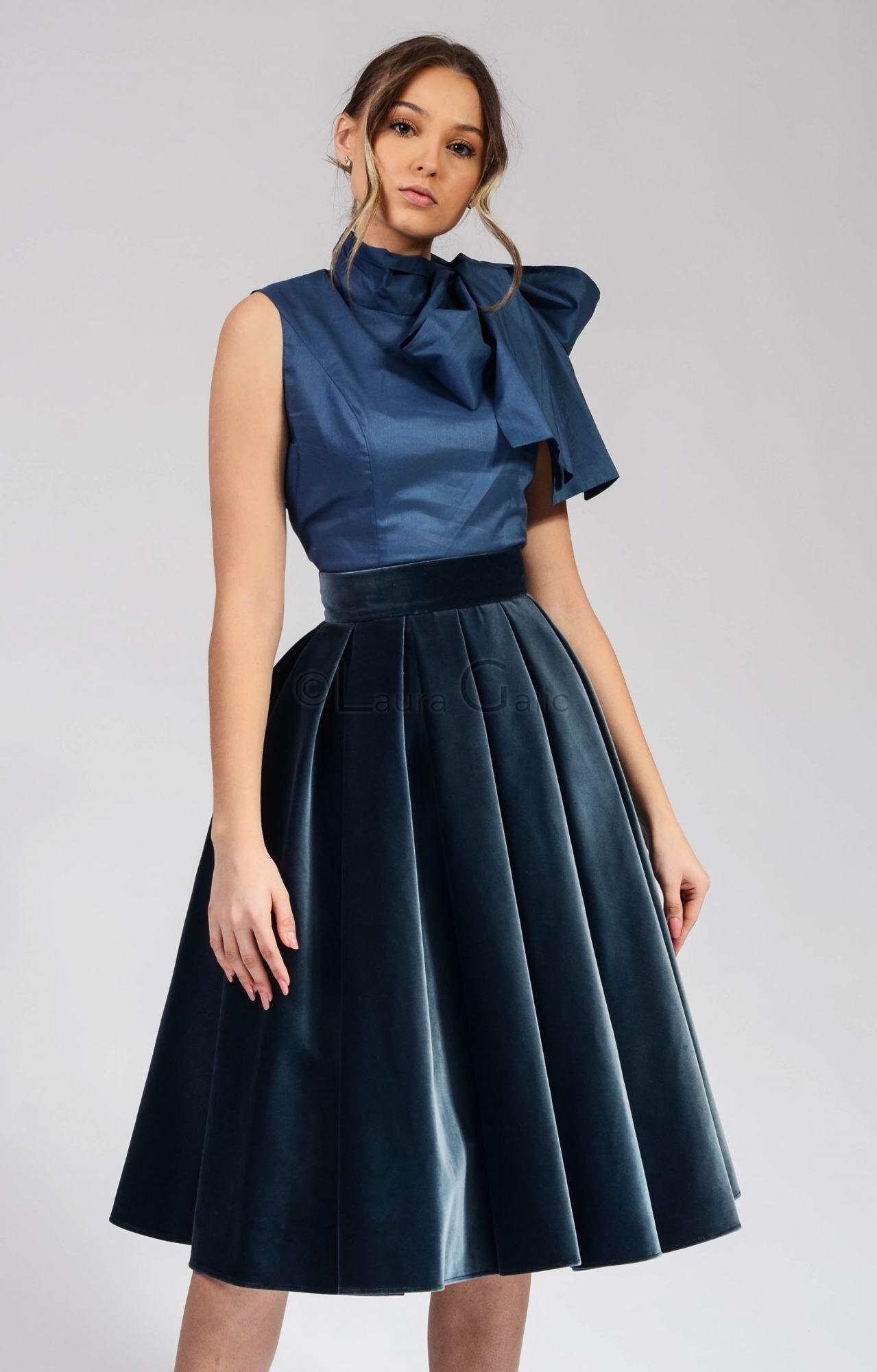 Gray Velvet Circle Skirt, Party Skirt, Cocktail Skirt, Midi Marisa