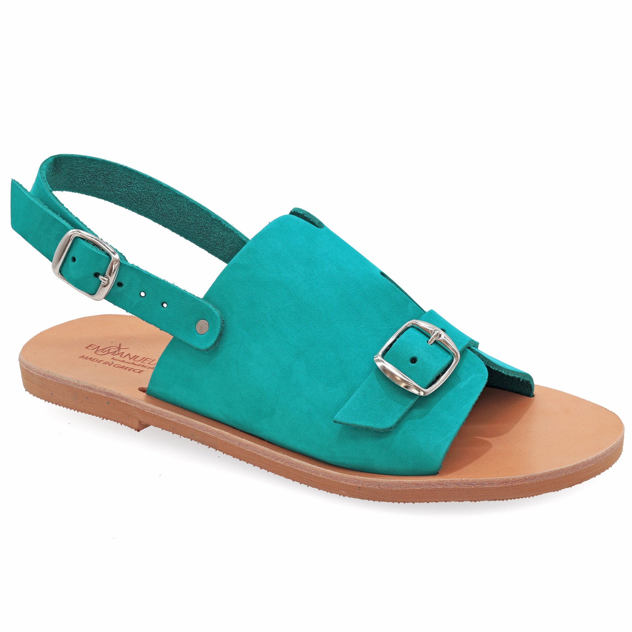 Greek Style Sandals Quality Leather Open Toe Flat - Adjustable Buckle Summer Shoes For Women Boho Turquoise Slingback Mules